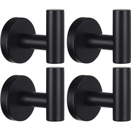 4 Pcs Wall Towel Hooks Coat Hook Bathroom Matte Black Robe Hook SUS 304 Stainless Steel Heavy Duty Door Hanger Towel Robe Clothes Cabinet Closet Sponges Hook for Bathroom Kitchen Pool