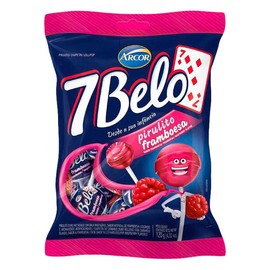 Arcor - 7 Belo - Hard lollipop Filled With Chew Candy Raspberry Flavored - 4.23 Oz (PACK OF 2) | Pirulito Duro Recheado Com Bala Mastigável Sabor Framboesa - 120g
