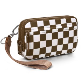 MOETYANG Wristlet Wallets for Women Small Crossbody Bags for Women Nylon Quilted Wallet with 4 Zippers,Credit Card Holder (Caramel Checkered)