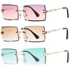 Rectangle Sunglasses for Men/Women Small Rimless Square Shade Eyewear (Green+Tea+Puple