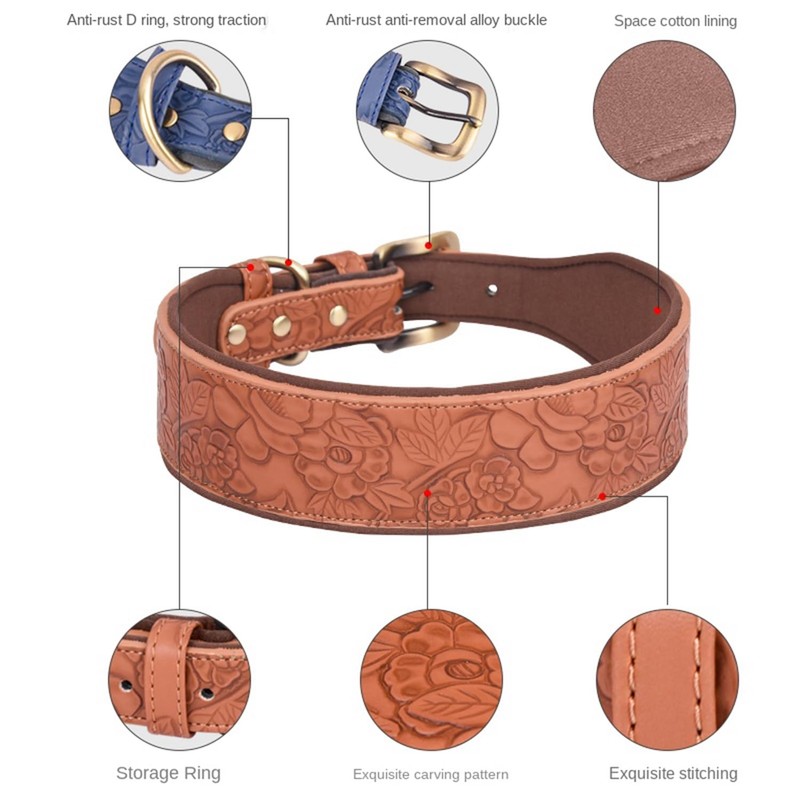 Pimaodog Leather Dog Collar, for Large, Medium & Small Dogs,