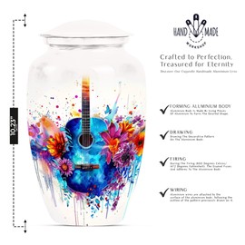 YATHABHISA Guitar Urn - Large With Velvet Bag -Urn For Human Ashes For Adult Male & Female - Cremation Urn For Adult Men & Women -Memorial For Human Remains Mom & Dad -Funeral Decotative Urns