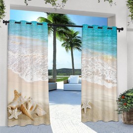 ANHOPE Outdoor Curtains Waterproof Grommet Top & Bottom Windproof Outside Curtains with Ethnic Geometric Floral Stripe Print Pattern Privacy Drapes for Patio Gazebo Pergola 2 Panels 54 x 120 Inch