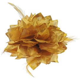 Large Feather Hair Flower Fascinator Hair Tie Clip Glitter Gold