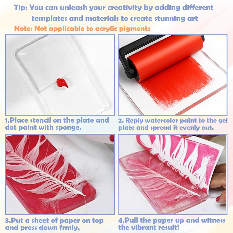 Gel Printing Pad with Brush - Reusable Gel Plate for