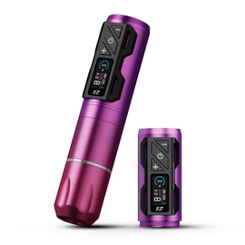 EZ P2S Pro Wireless Tattoo Gun - Rotary Tattoo Machine Pen with OLED Digital Display 1800mAh Battery Power Supply Tattoo Equipment Supply for Professional Tattoo Artist (Purple Pink)