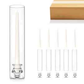 6-Pack Glass Hurricane Candle Holders with 6 Taper Candles - 11.81" Tall Windproof Candle Holders Set, Clear Cylinder Candle Sticks for Wedding Centerpieces,Birthday Party(6, 2.56" Wide x 11.81" Tall)