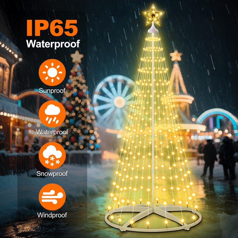 AMIPEPE 6ft Solar Christmas Tree Lights Outdoor, 250 LEDs Remote