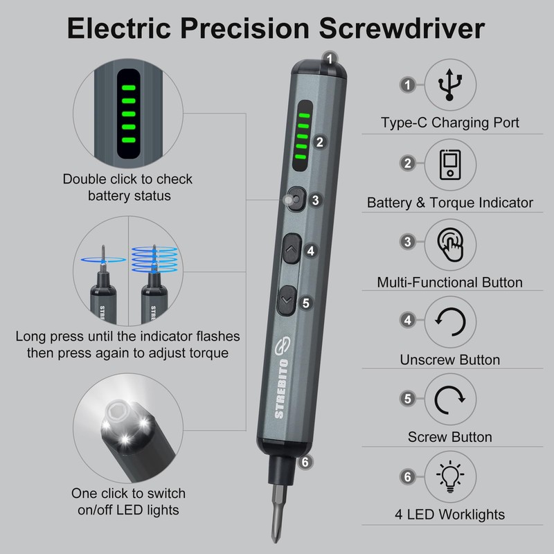 STREBITO Mini Electric Screwdriver Set, 70 in 1 Small Electric