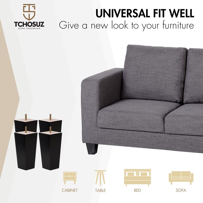 TCHOSUZ 6 Inch / 15 cm Wooden Furniture Legs, Set