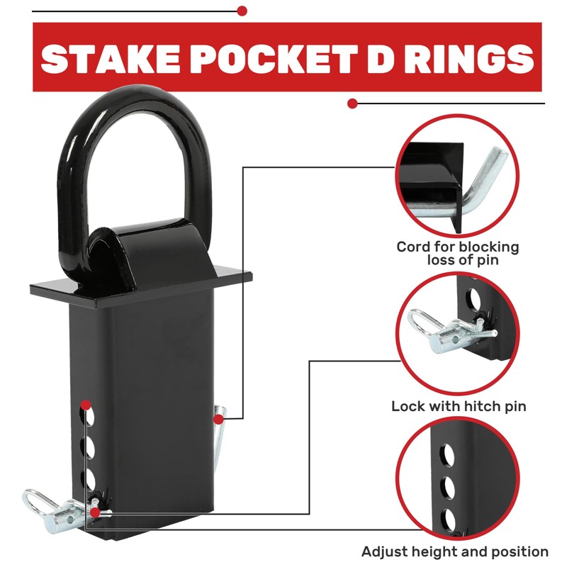 KUAFU 2 Pcs Adjustable Trailer Stake Pocket D Ring 5400LBS/