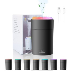 220ML Humidifiers For Bedroom, Portable Humidifier With LED Colorful Gradient Light,Cotton Stick And USB Data Cable. Humidifier Large Room For Travel, Office, Bedroom, Baby Room, Plants, Home(black)