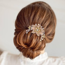 inSowni Paquete de 6 gemas brillantes con purpurina de lujo, diamantes de imitación, peines laterales de metal dorado, con dientes largos, moño, accesorios para horquillas, horquillas, clips para mujeres y niñas