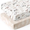 GRSSDER Stretch Ultra Soft Jersey Knit Fitted Crib Sheets Set 2 Pack, Fits All Standard Crib Mattress Pads Safe and Snug, Crib Fitted Sheet for Baby, Stylish Pretty Flora Print, Beige