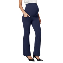 Ewedoos Maternity Pants for Women Stretchy Maternity Clothes Over The Belly Pregnancy Dress Work Pants with Pockets Navy