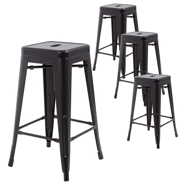 FDW Metal Bar Stools Set of 4 Counter Height Barstool Stackable Barstools 24 Inch 30 Inch Indoor Outdoor Patio Bar Stool Home Kitchen Dining Stool Backless Bar Chair (Black, 30")