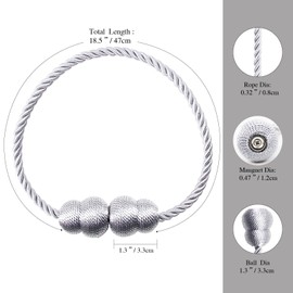 Hangtty - Juego de 2 alzapaños magnéticos para cortinas, con cordones decorativos para cortinas, elegantes soportes para cortinas para exteriores y ventanas, color gris