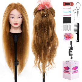 28" Mannequin Head with 80% Human Hair - Cosmetology Manikin Doll Head for Hair Styling, Training Practice Braiding Head with Table Clamp,DIY Hair Styling Set #27
