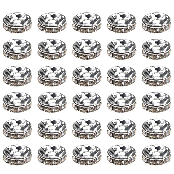 TOAOB 200pcs Rondelle Spacer Beads 8mm Round Silver Crystal Czech