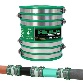 Fernco 4" Hulk Pipe Coupling Non Shear Below Ground Rated Sewer and Drain Universal Connector for Clay, Plastic, Concrete Ductile and Cast Iron Materials