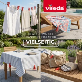 Vileda Set 24 mollette da bucato senza molla metallica - Mollette infrangibili in plastica con presa morbida - Resistenti alle intemperie per stendino, balcone e giardino