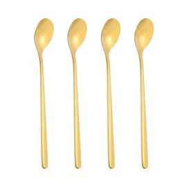PATIKIL 6inch Teaspoons, 4pcs Long Spoon Coffee Spoon 304 Stainless Steel Long Handle Iced Tea Spoon Tea Spoons for Stirring Cocktail Coffee Bar Set Hot Tea Party, Gold