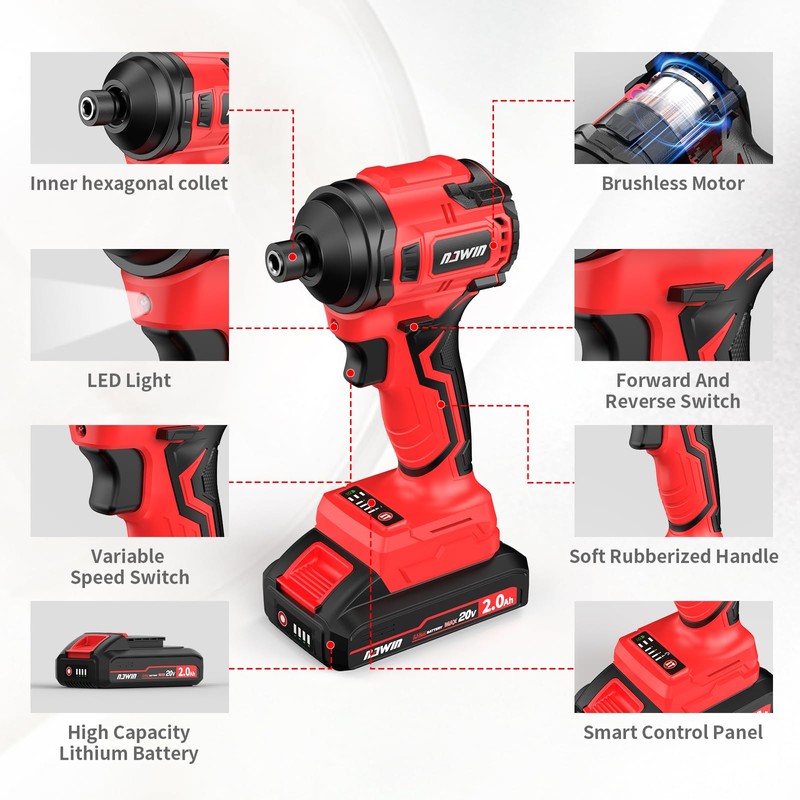 NAWIN Cordless Impact Driver Kit 20V Max Torque 240Nm（177ft-lbs）High Rotation