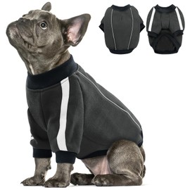 Queenmore Fleece Dog Sweater for Male Dogs, Soft Pullover Dog Sweatshirt with Leash Hole/Reflective Stripes – Cozy Winter Fleece Jacket for Small Medium Large Boy Puppy, Grey S
