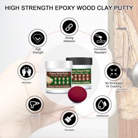 Epoxy Wood Filler - 16 oz Dark Red Epoxy Putty, 2 Part Epoxy Wood Putty for Wooden, Metal, Plastic, Glass, Ceramic Crack Repairing and Bonding, DIY Sculptures, Wood Filler Repair Kit