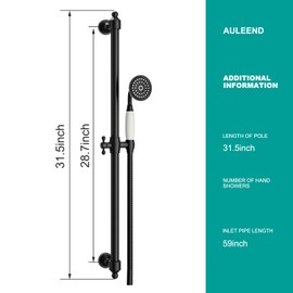 AULEEND Shower Slide Bar Handheld Shower Head with Hose，shower slide bar,adjustable height shower head (C-retro, Matte Black)