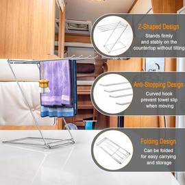 Kitchen Towel Holder Stand - 4-Arm Countertop Hand Towel Holder for Bathroom, Free Standing Hand Towel Stand with Z-Shaped Folding Design