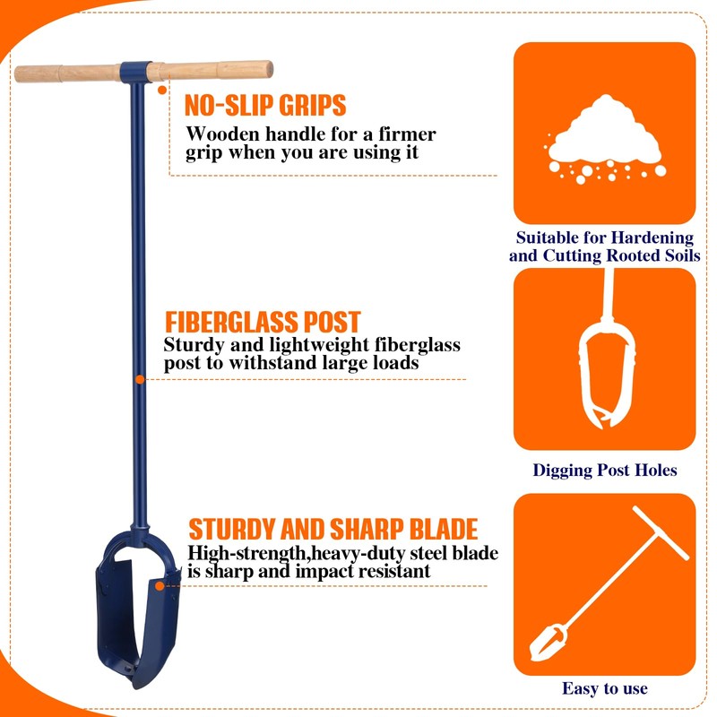 Leriton Hand Auger Post Hole Digger 6"x 46" with Non-Slip