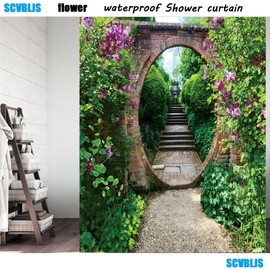 SCVBLJS Floral Shower Curtain Waterproof Bathroom Bathtub Polyester Fabric Bathroom Green Shower Curtain Green leaf backdrop flower curtain With Hooks 180X180cm