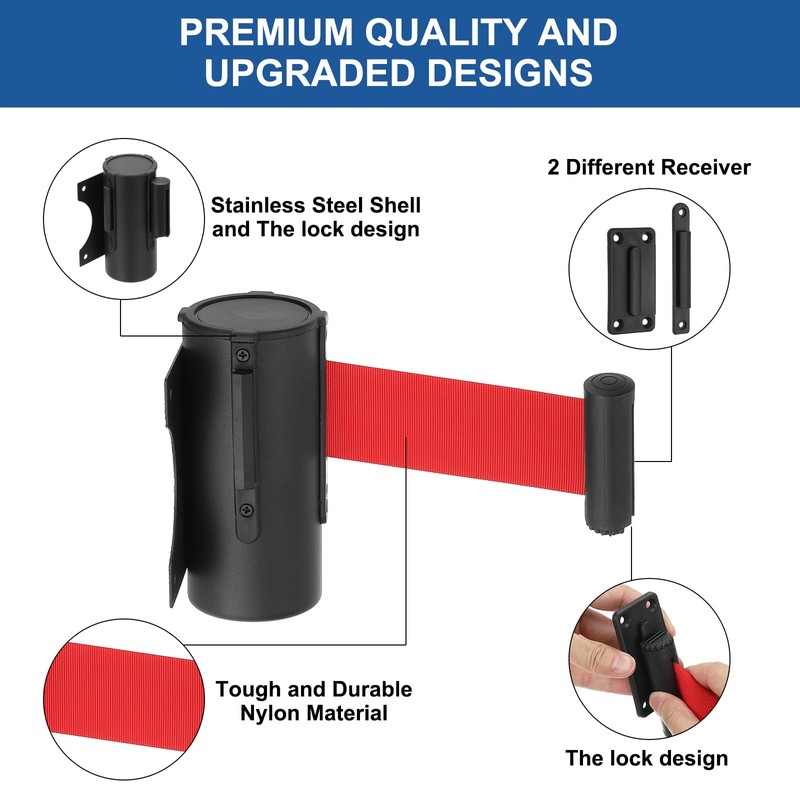 PATIKIL Fixed Wall Mount Retractable Belt Barrier, 9.84 Feet Fixed