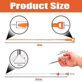 Drain Snake Hair Clog Remover – 20 Inch Plastic Sink Unclogger & Stainless Steel Claw - Drain Cleaner Tool for Kitchen, Bathroom, Tub Toilet Orange (3+1)