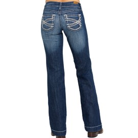 Ariat Female Trouser Mid Rise Stretch Entwined Wide Leg Jean Marine 28