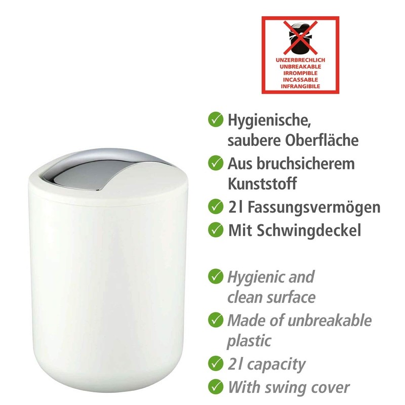 WENKO Brasil Swing Cover Bin, White, 14 x 14 x