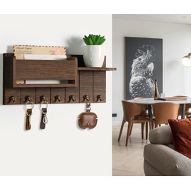 RelaxScene Key Holder Wall Mount - Decorative Key Rack and Mail Organizer with 7 Key Hooks - Wooden Key Hanger with Shelf for Living Room Decor - Rustic Farmhouse Home Entryway Aesthetic Essentials