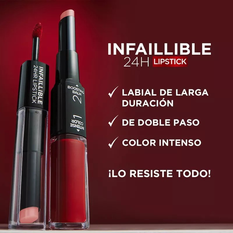 L'oréal Paris Lipstick Infallible 24hr X3 Dos Pasos Acabado Brillo