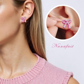 Nanafast Mini Bow Rhinestone Stud Earrings Small Bow Earrings for Women Wedding Bridal Earrings Party Prom Earrings Gifts-Hot Pink 0.59"