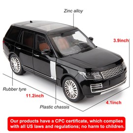imtfzct 1/18 Range Rover car model, zinc alloy pull back toy die-cast car with sound and light, SUV crossover, kids toy car, gifts for boys and girls black