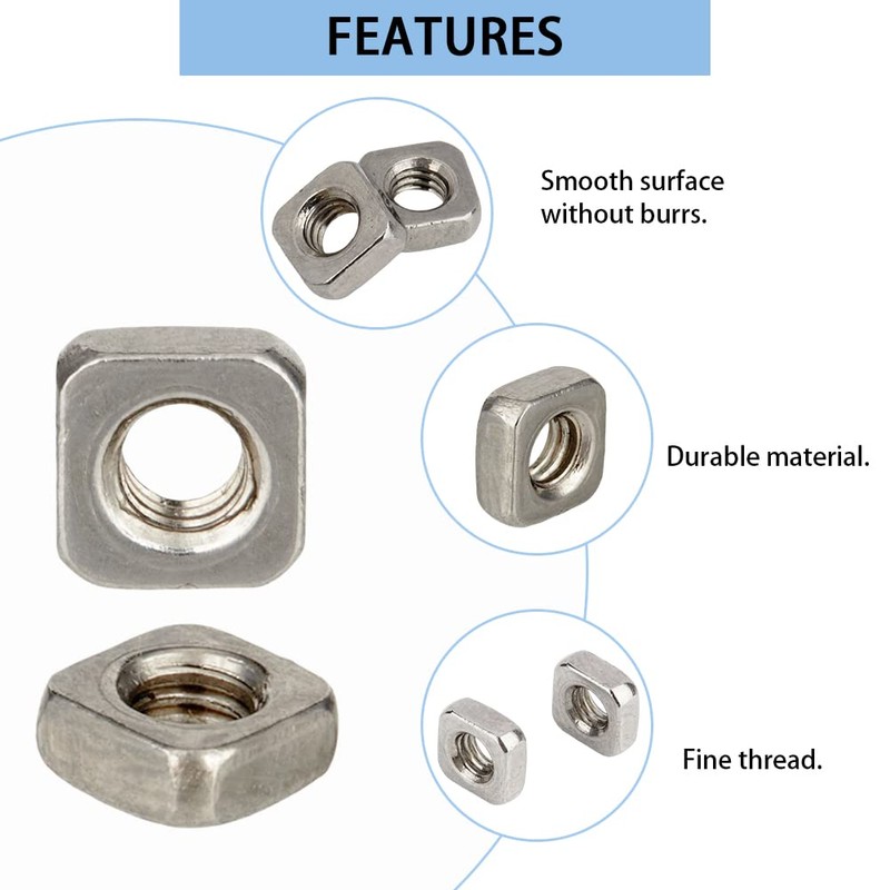 SUPERFINDINGS about 220Pcs Stainless Steel M3 Square Nuts Square Thin