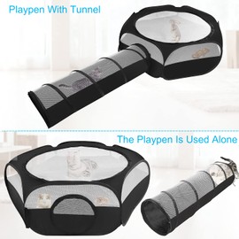 Zhilishu Small Animal Playpen, Portable Guinea Pig Playpen Pet Playpen Kitten Playpen with Double Zippered Cover Indoor Outdoor for Bunny, Rabbit, Hamster Connect Tunnel