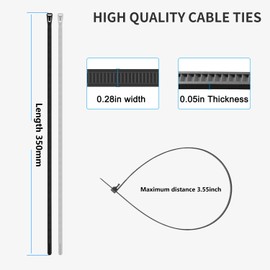 Armpow 14 Inch Recoverable Reusable Zip Ties, 100PCS Black Zip Ties, Outdoor 120 lb. Small Cable Ties, Small Releasable Plastic Ties, Removable Wire Ties for Wire Management Outdoor Patio