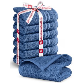 DecoHomeTextil Hand Towel Set of 6 Guest Towels in Blue, 100% Cotton, High Quality, Cuddly Soft and Absorbent