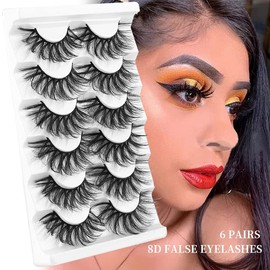 E EMZHOLE Mink Lashes Wispy False Eyelashes Cat Eye Lashes Natural Look Fluffy 8D Volume Strip Fake Eyelashes 6 Pairs Pack, Long-lasting, Ultra-light, CC Curl Lash Extension Effect (CD25)