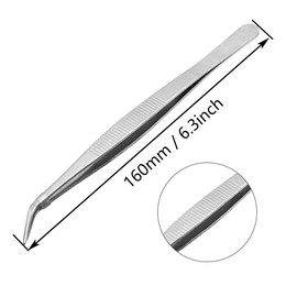 Long Forceps Tweezers, Serrated Bent Tweezers Flat Tips Precision Curved Science Surgical Tongs Jewelers Needle Metal Sewing Sharp Small Kitchen Cooking Tweezers with Teeth Knurled Handles (1PCS)