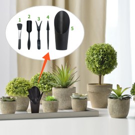 LuckyOpt Mini Succulent Tools, 5Pc Succulent Planting Tools Kit for Indoor Planting, Succulent Gardening Tools for Digging, 2 Colors Shovel Scoop Bucket Spoon Brush Outdoor Plant Care (Black)