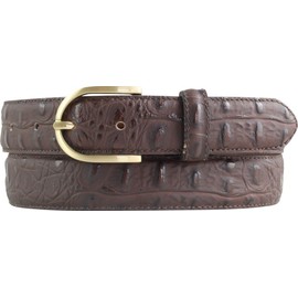 BELTINGER Women's Belt with Crocodile Embossed 3 cm Leather Belt for Women 30 mm Crocodile Look Crocodile Pattern with Round Gold Belt Buckle, Brown, Gold