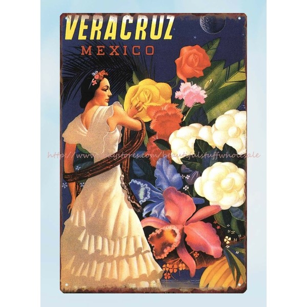 Veracruz Mexico travel 1940 metal tin sign plaque wall art